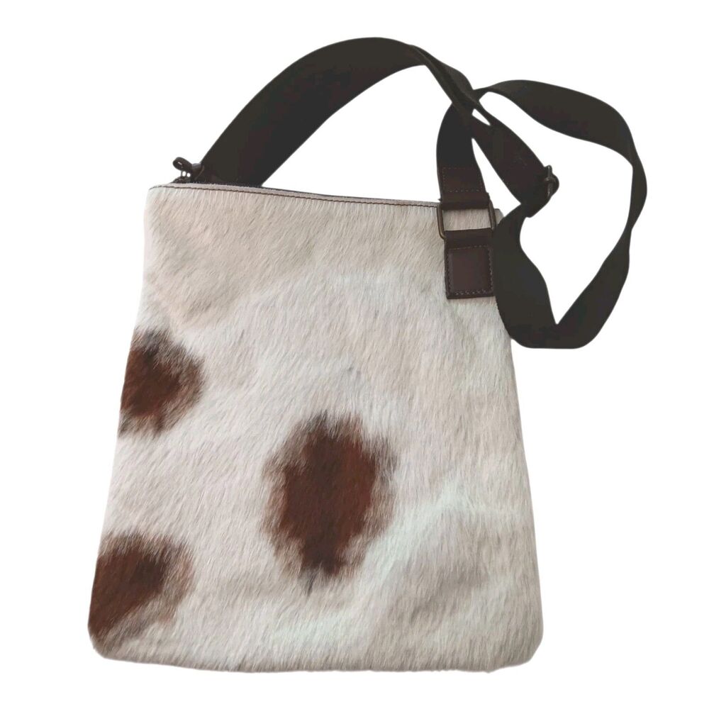 Maurizio Taiuti Italy Leather Cowhide Purse Crossbody Tote Bag White Brown Black